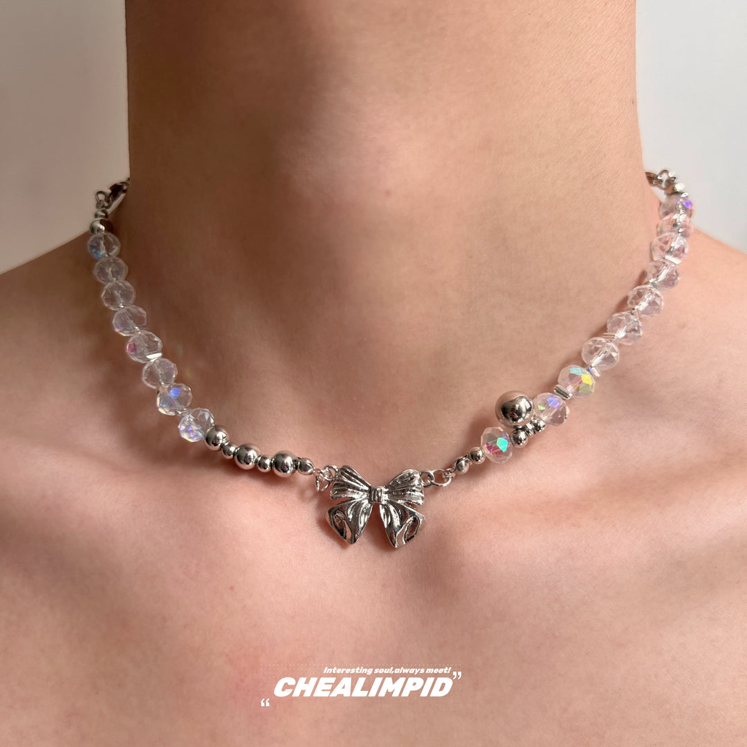 Bow Pendant Beaded Clavicle Necklace