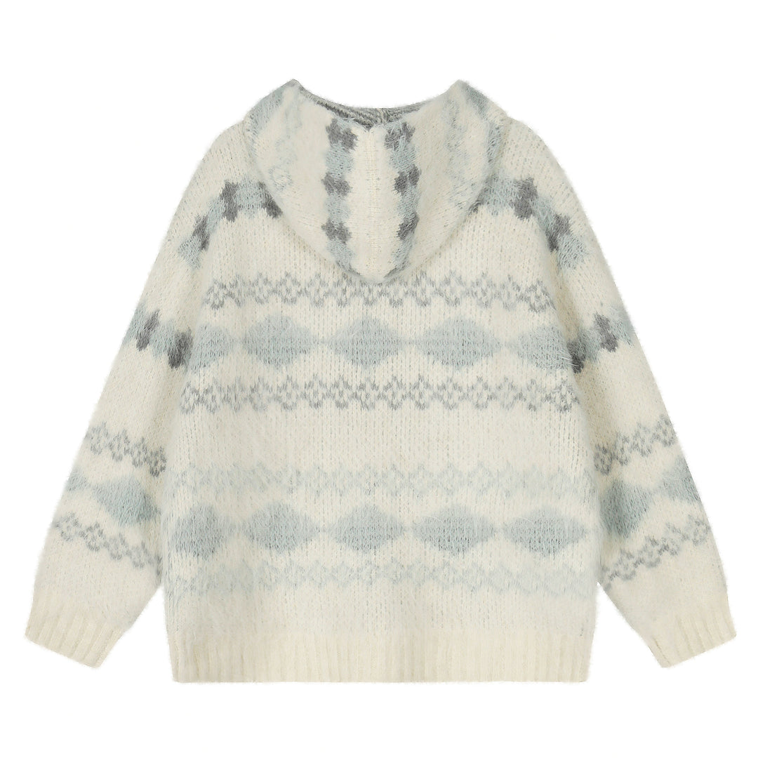 Fair Isle Hooded Knit Cardigan