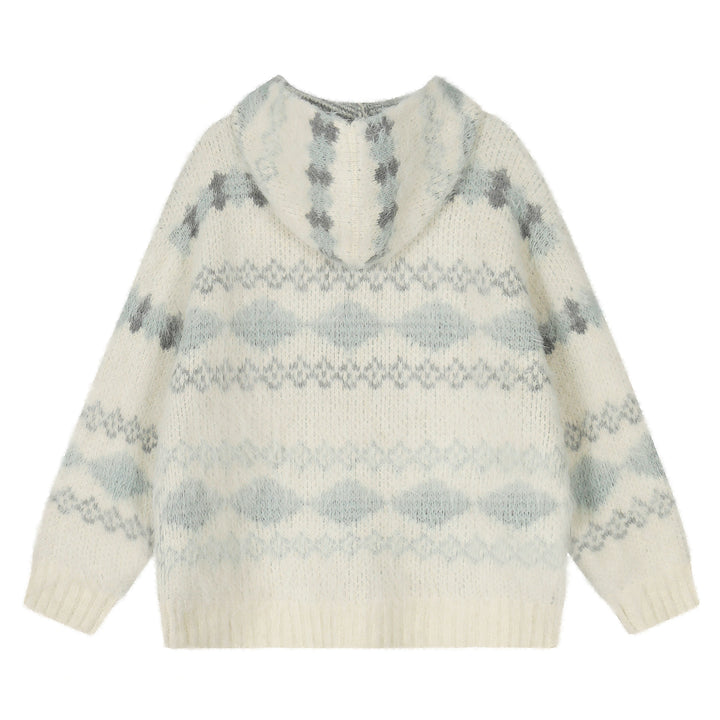Fair Isle Hooded Knit Cardigan