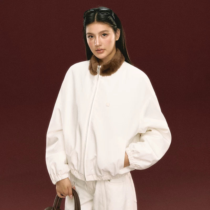 Faux Fur Trim Short Zip Jacket