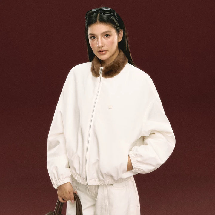 Faux Fur Trim Short Zip Jacket