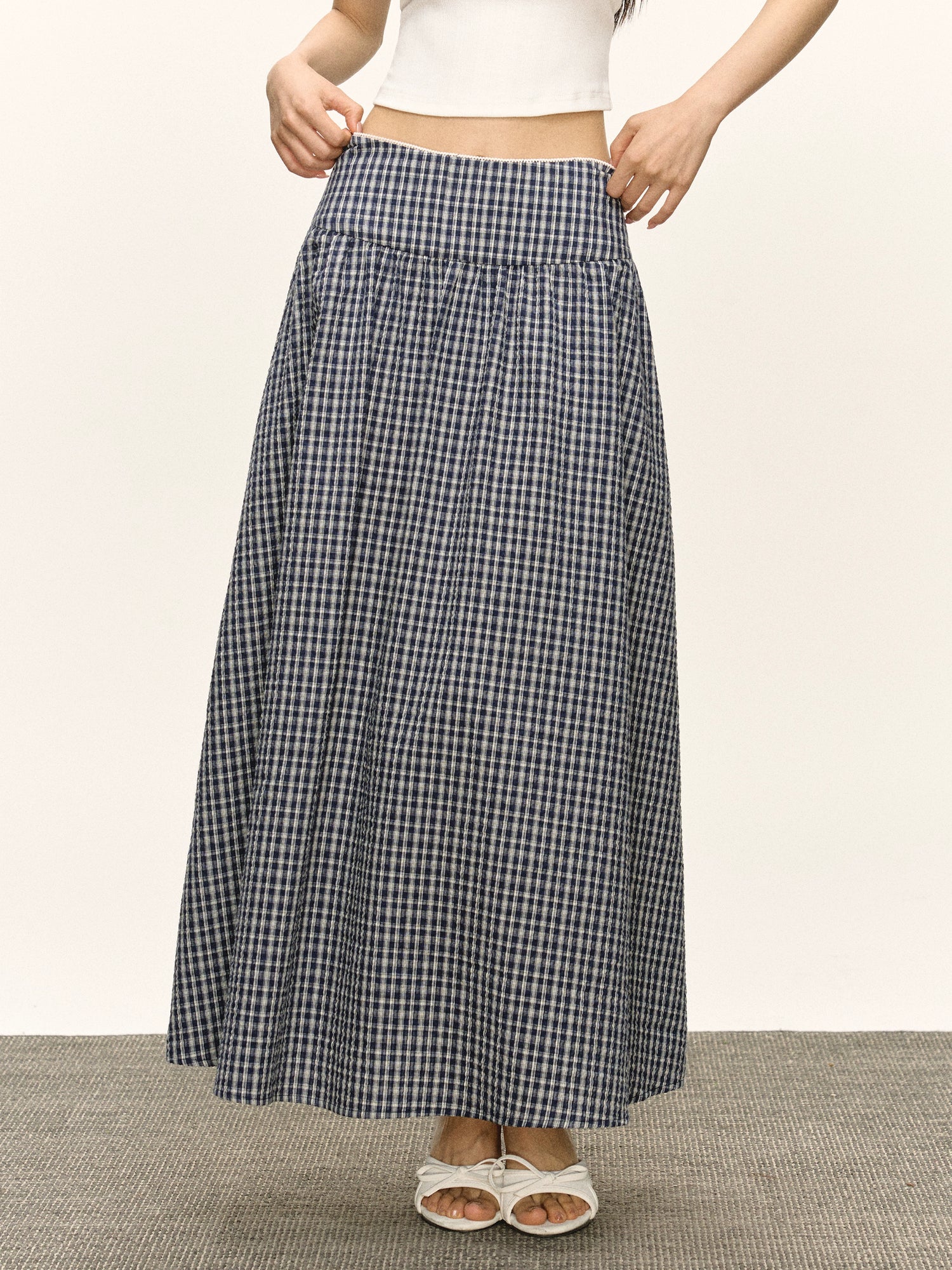 Gingham Retro Maxi-Rock, Hohe Taille 