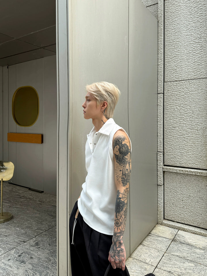 Sleeveless Lapel Polo Shirt
