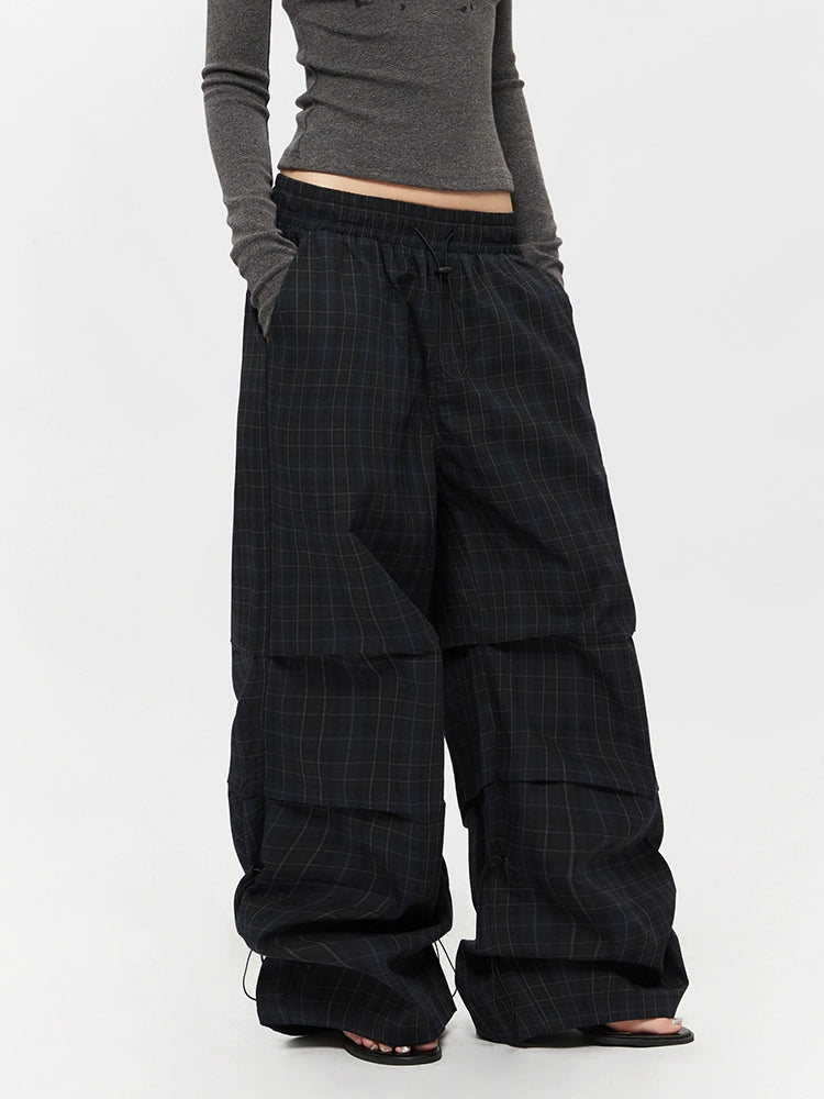 Plaid Wide-Leg Paratrooper Casual Pants