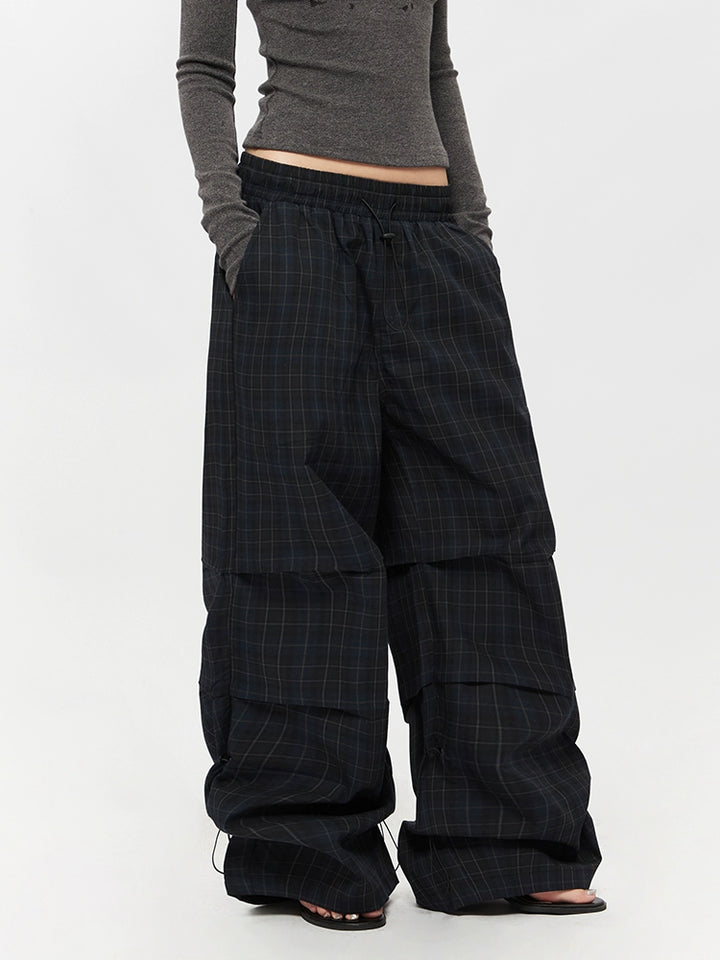 Plaid Wide-Leg Paratrooper Casual Pants