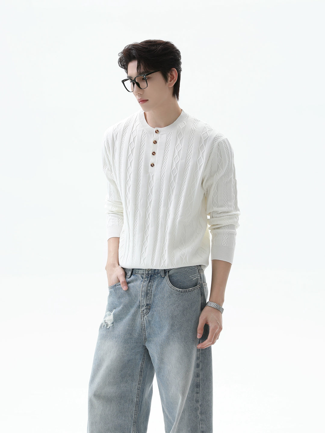 Cable Knit Henry Collar Pullover