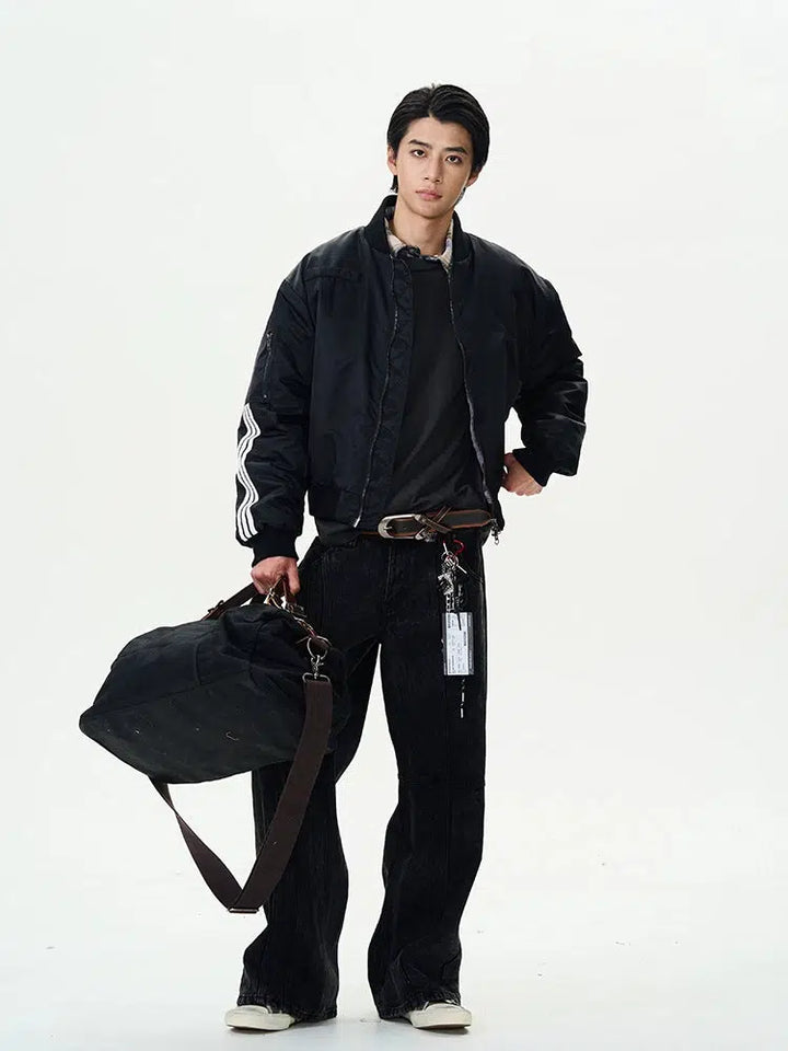 Thick Bomber Pilot Jacket with Stripe Lining