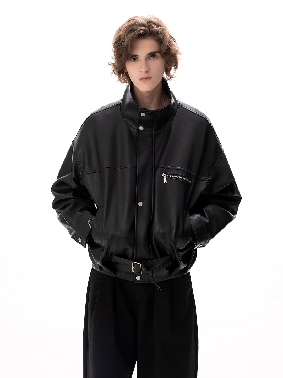 Stand Collar Leather Motorcycle Jacket