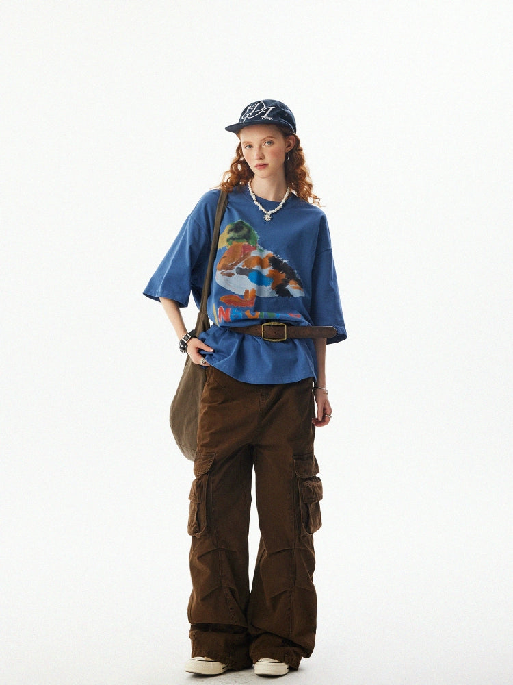 Graffiti Eend Print Losse T-shirt 
