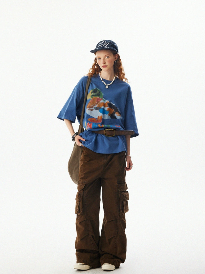 Graffiti Eend Print Losse T-shirt 