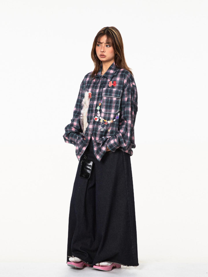 Plaid Cat Long Sleeve Casual Shirt