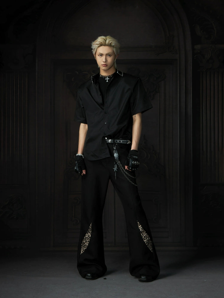 Flared Pants with Leopard Print Panels