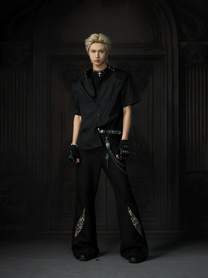 Flared Pants with Leopard Print Panels
