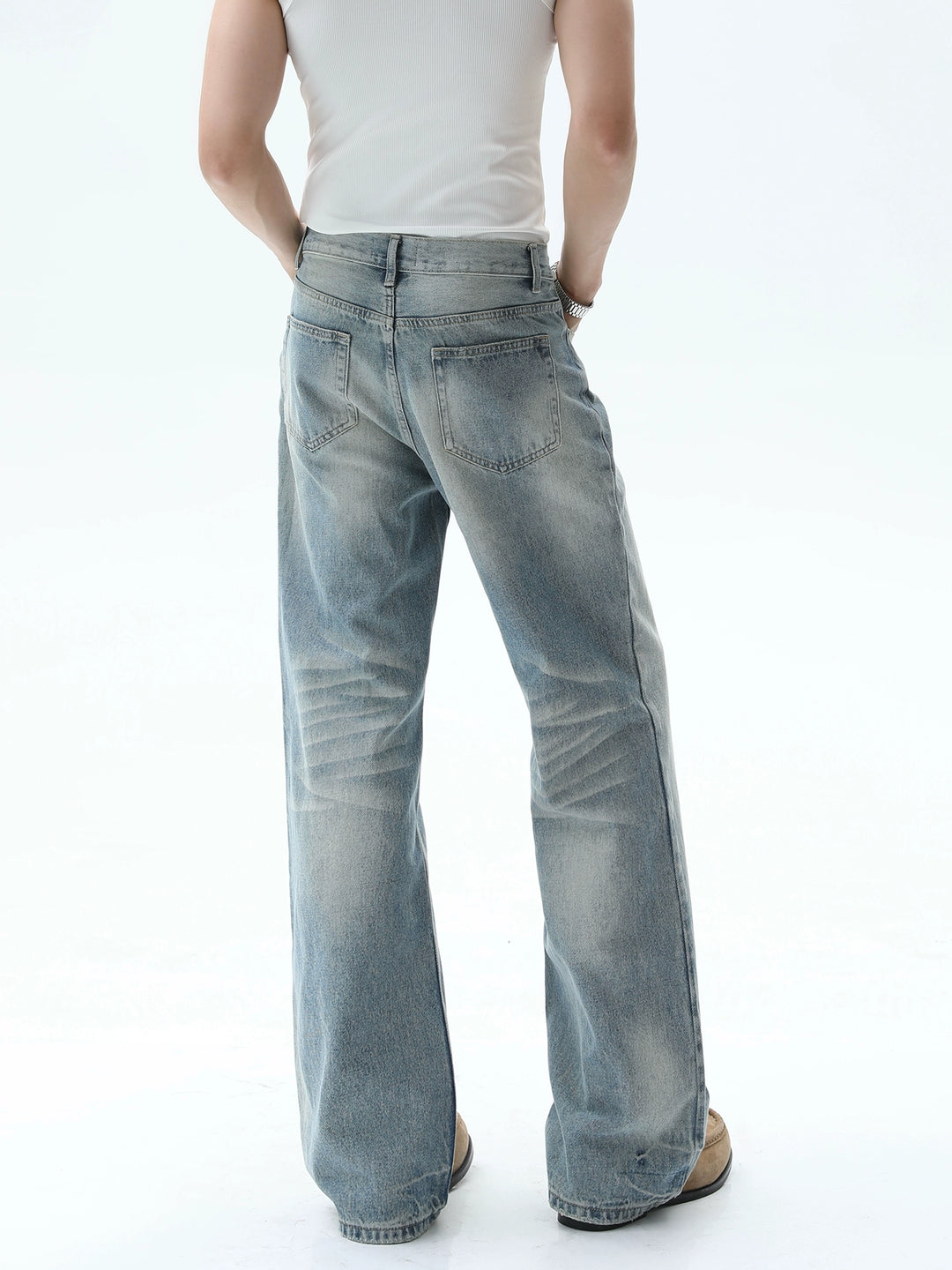 Distressed Loose Fit Washed Jeans