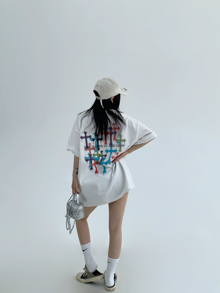 T-shirt ample en coton avec impression graffiti 