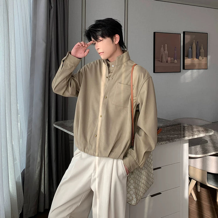 Chemise ample à col montant en faux deux pièces 