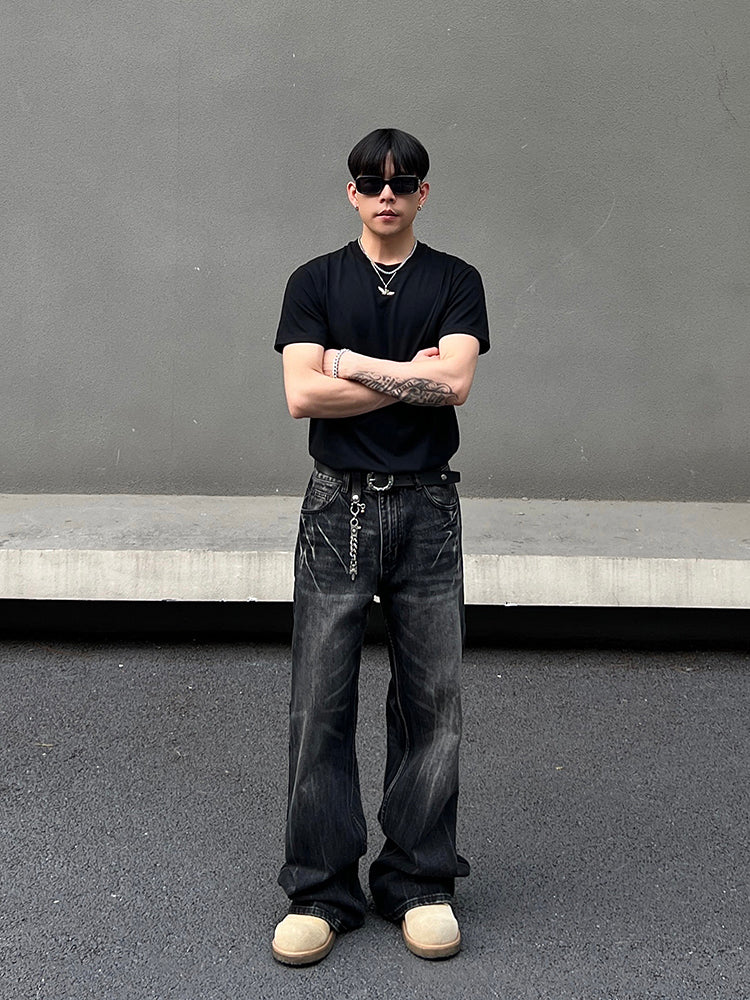 Flared Lightning Pattern Straight Jeans