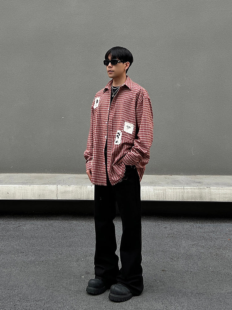 Plaid Patch Casual Shirt Jacket