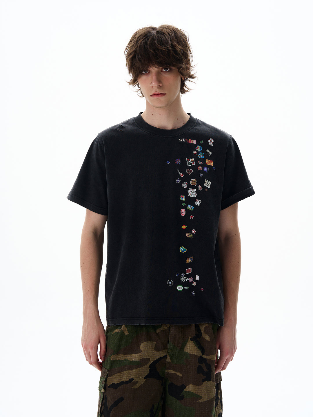 レトログラフィックステッカープリント半袖Tシャツ 