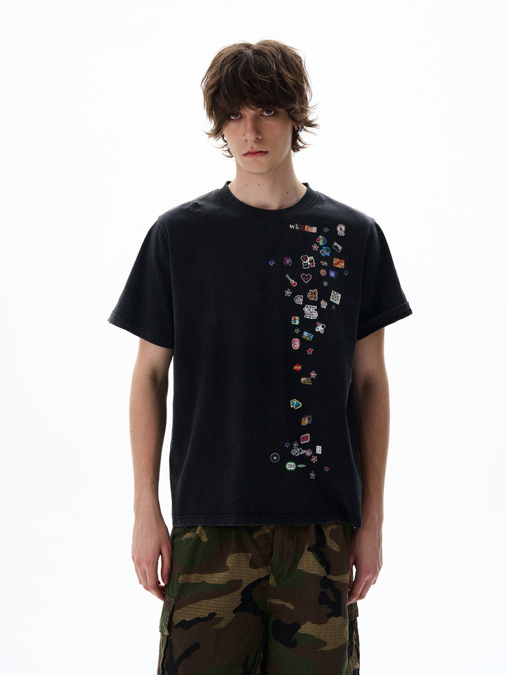 レトログラフィックステッカープリント半袖Tシャツ 