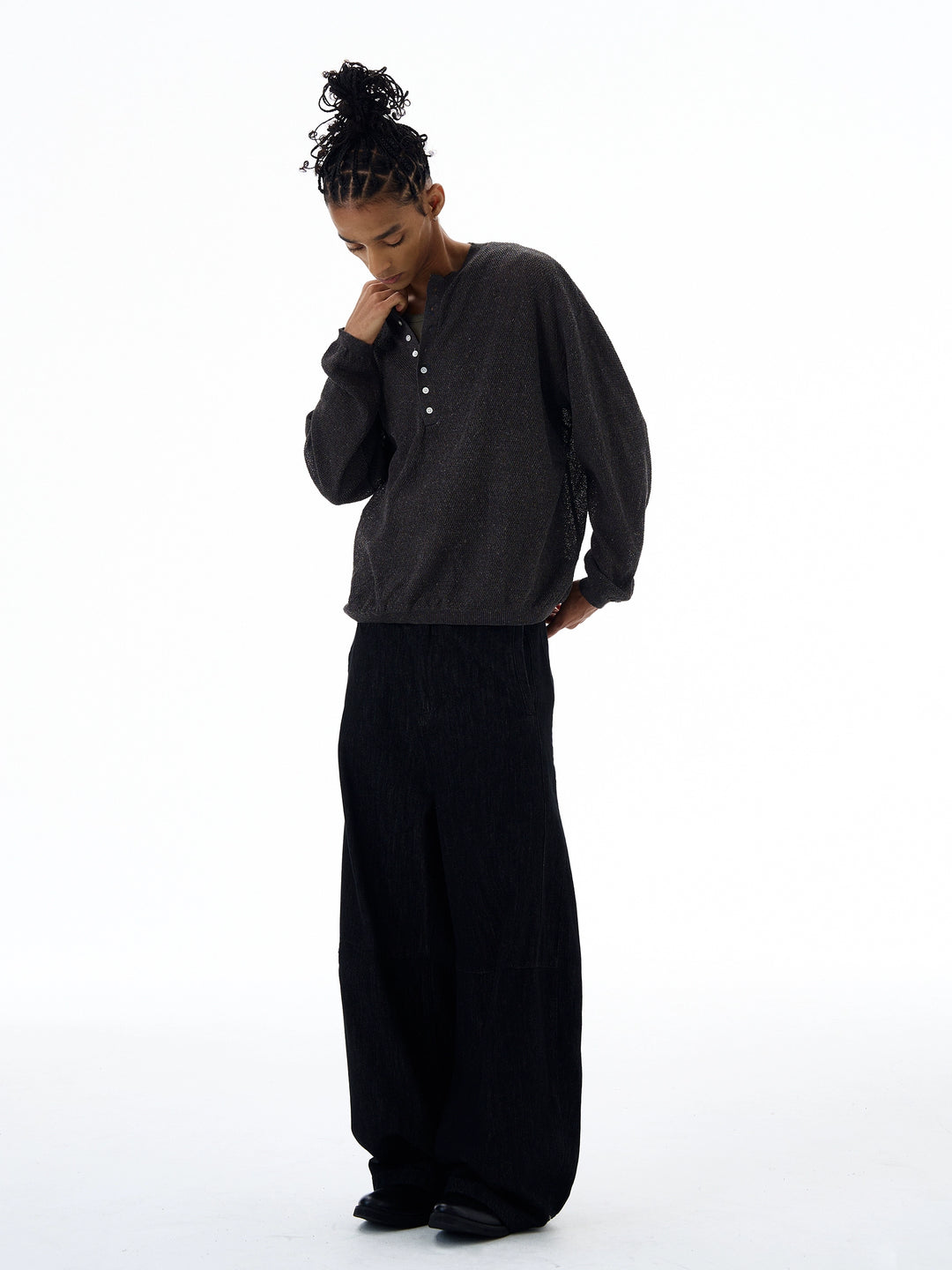 Henry Collar Hollow Knit Pullover Svetr 