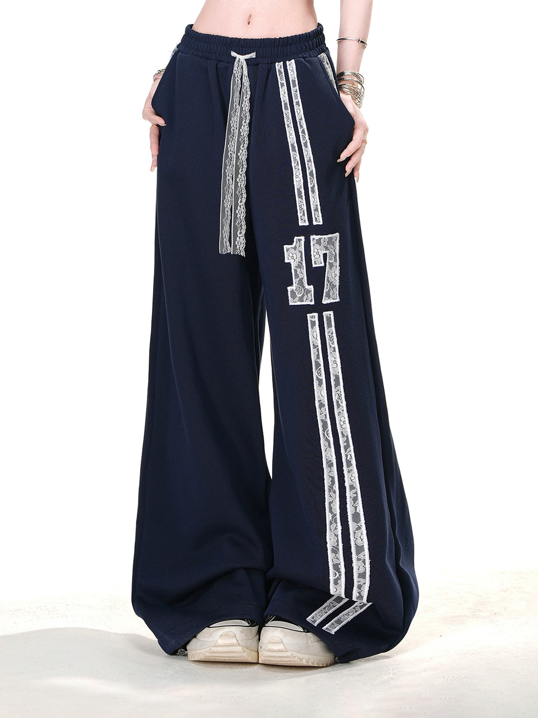 Lace Trim Wide-Leg Pants