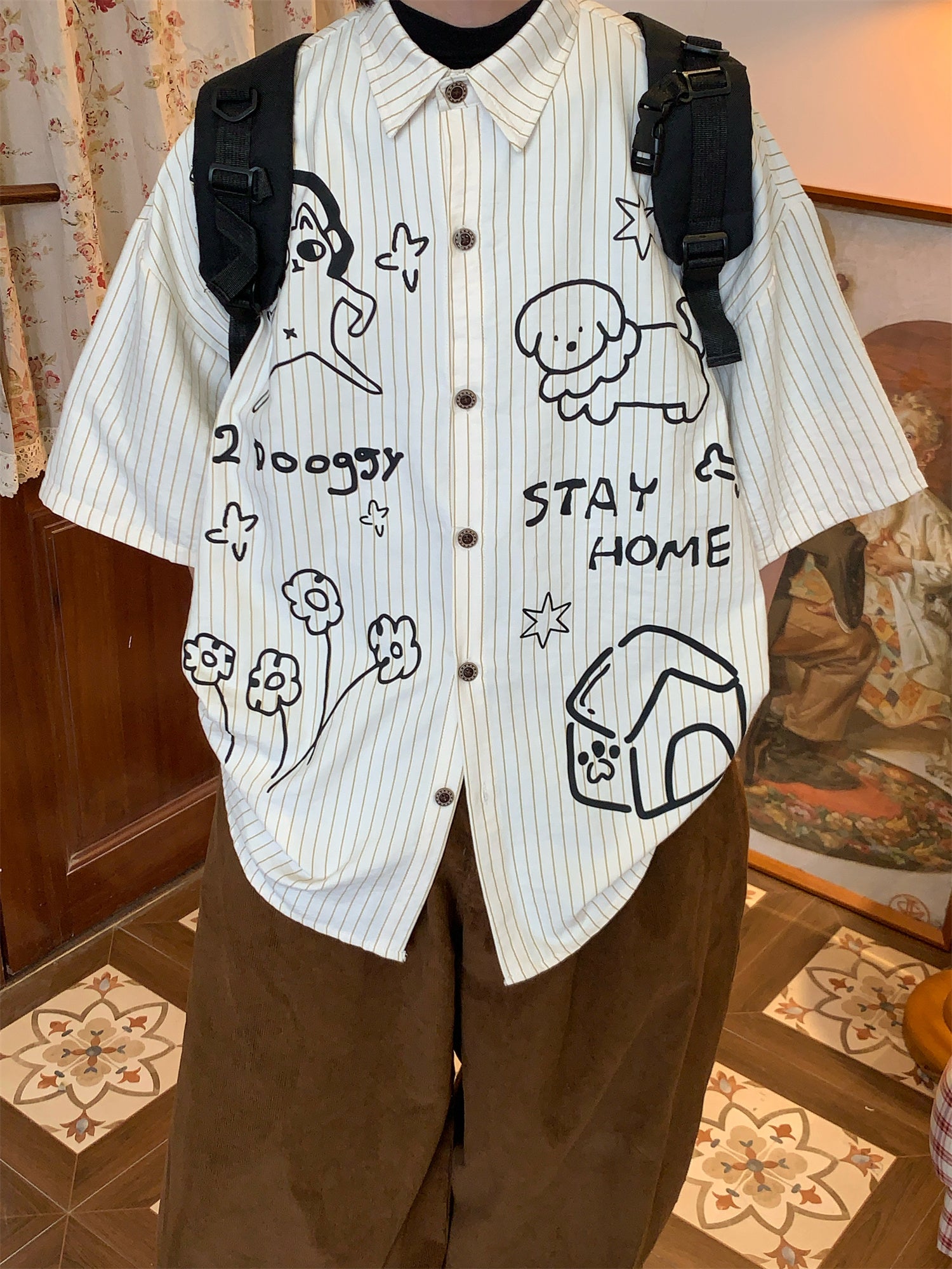 Graffiti Striped Short-Sleeve Shirt