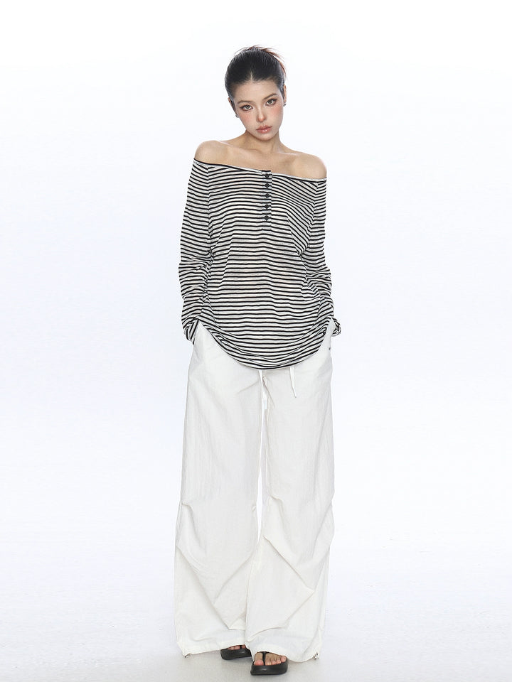Striped Off Shoulder Long Sleeve Top