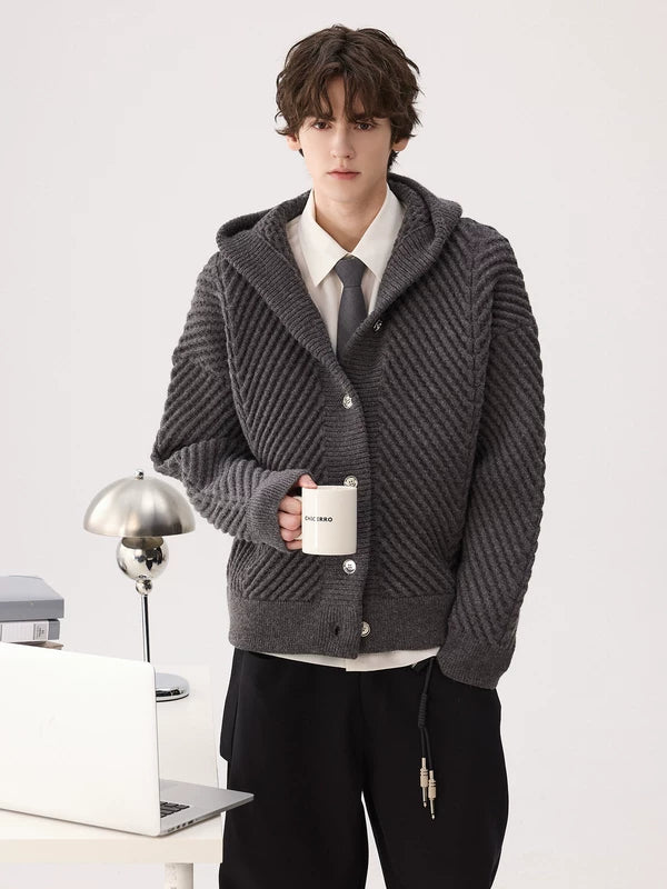 Twill Textured Hooded Sweater Jacket