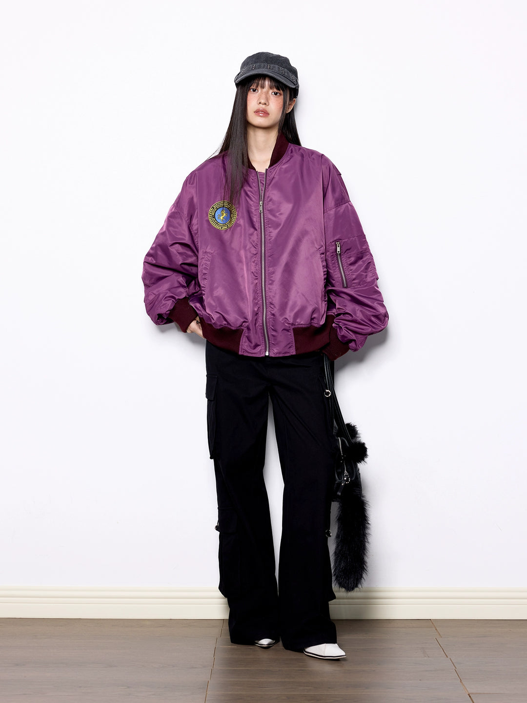 Stand Collar Zipper Flight Bomber Jacket