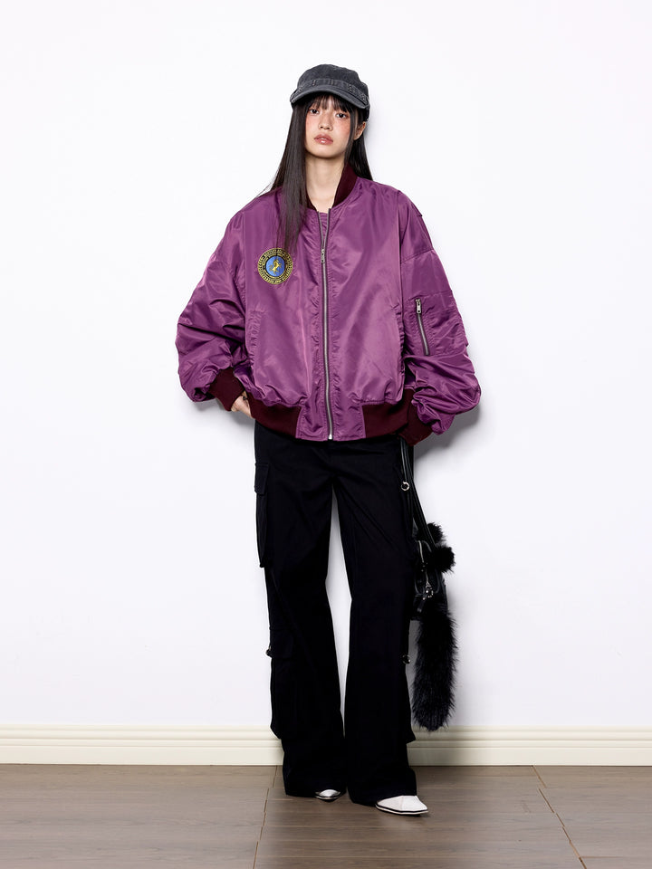 Stand Collar Zipper Flight Bomber Jacket