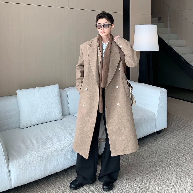 Lange Wol Overjas Dikke Faux Twee-Stuk 