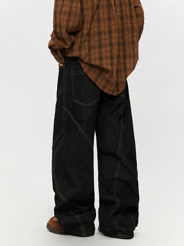 Retro Parça Parça Geniş Paça Jean Pantolon 