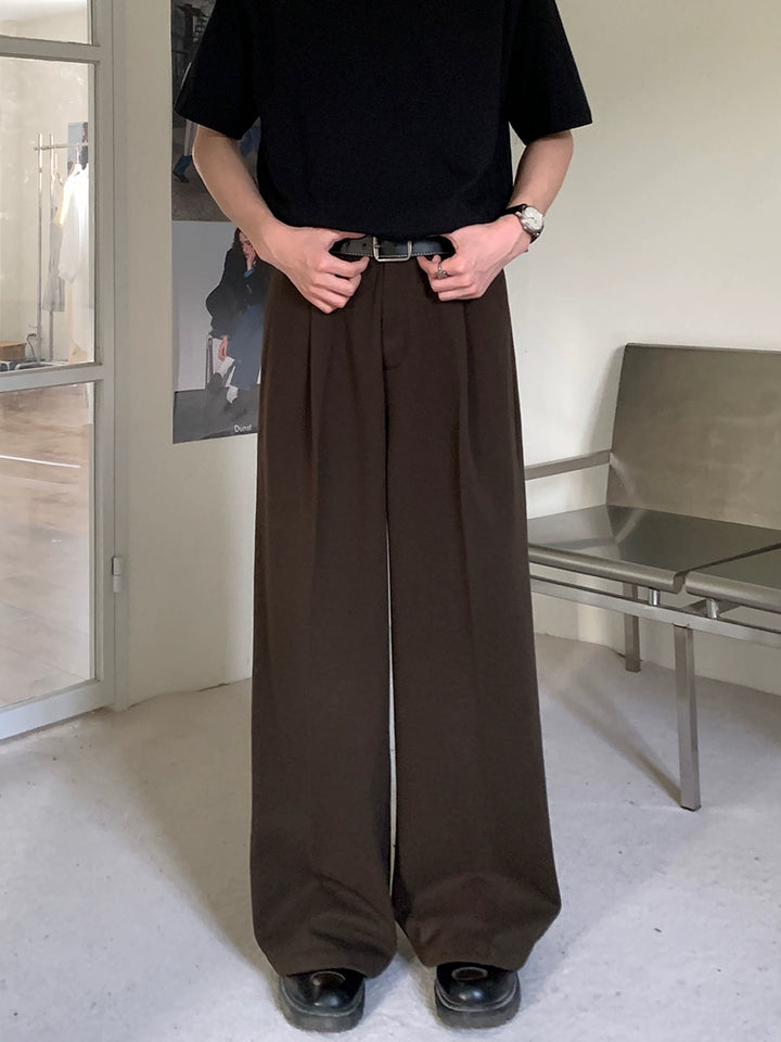 Wide-leg Straight Pleated Trousers