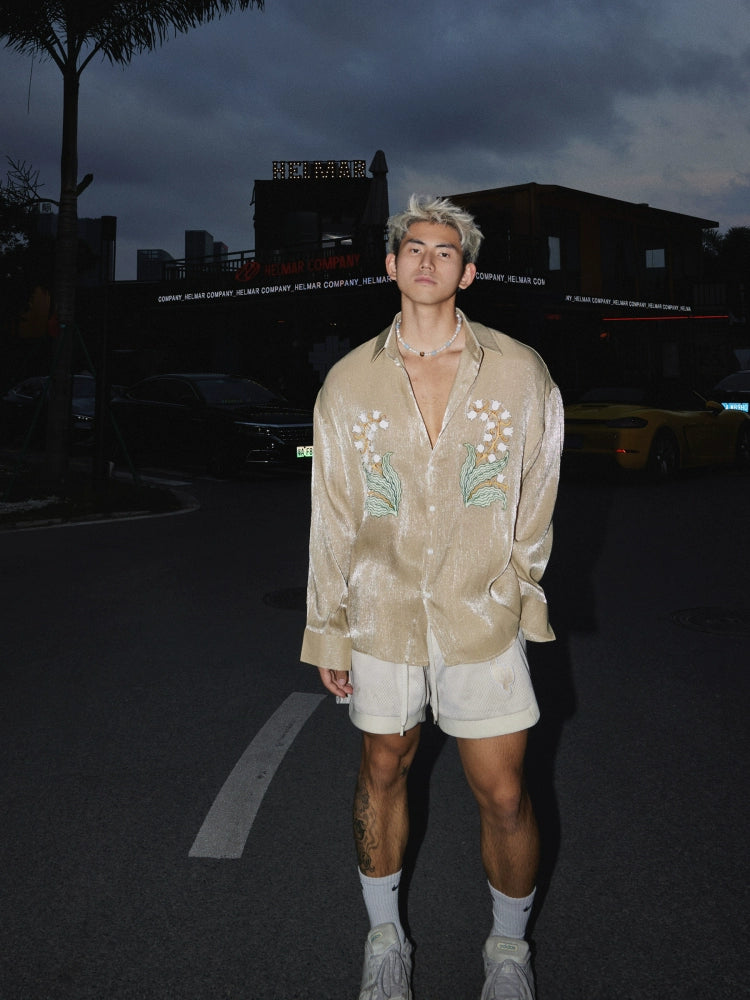Floral Embroidered Long Sleeve Casual Shirt