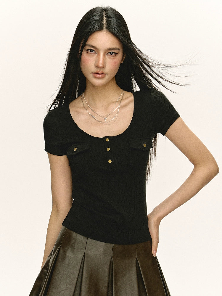 Slim Fit Short Sleeve Button T-Shirt