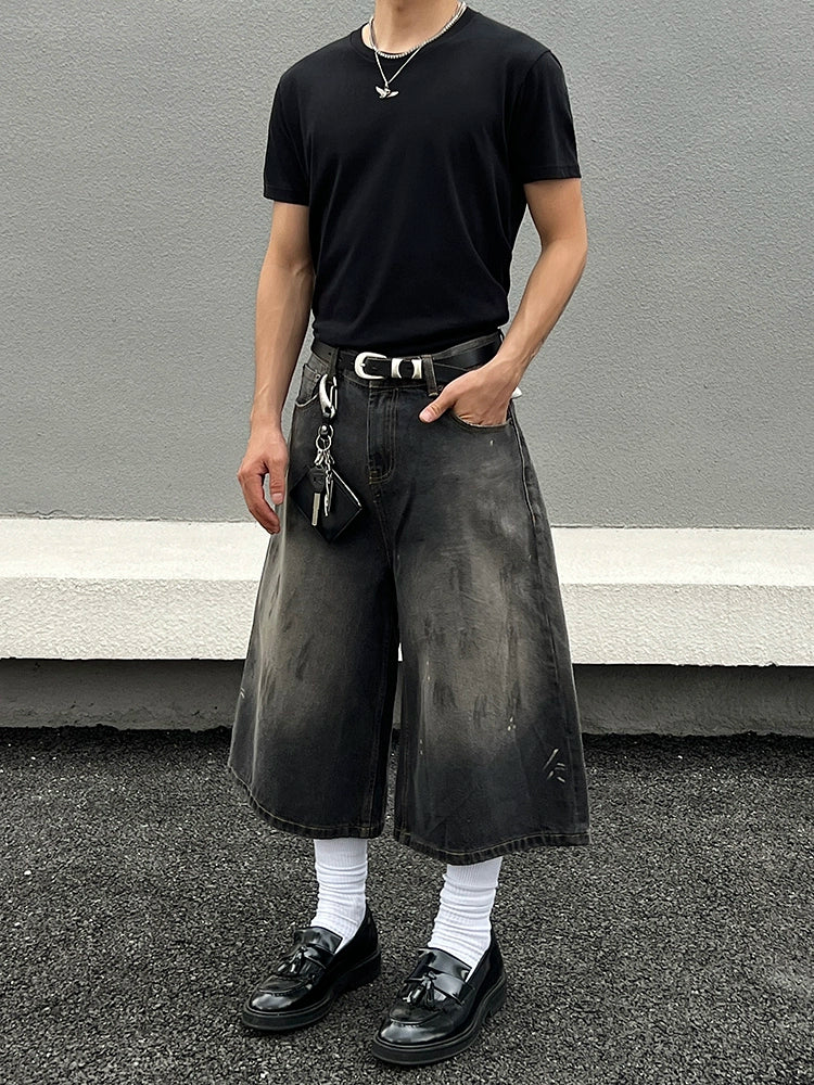 Vintage Washed Wide-Leg Denim Shorts