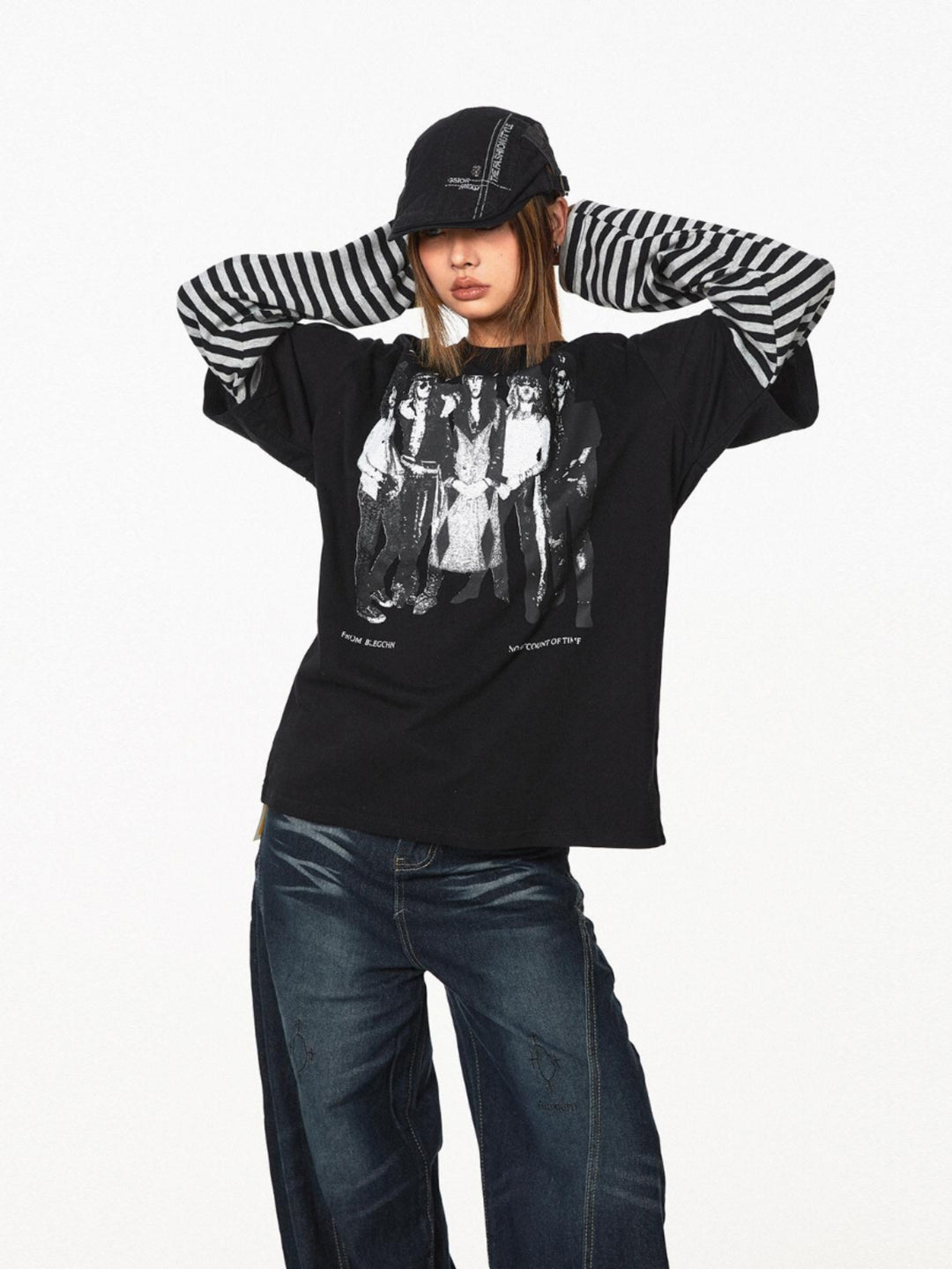 Retro Character Stripe Turtleneck Top