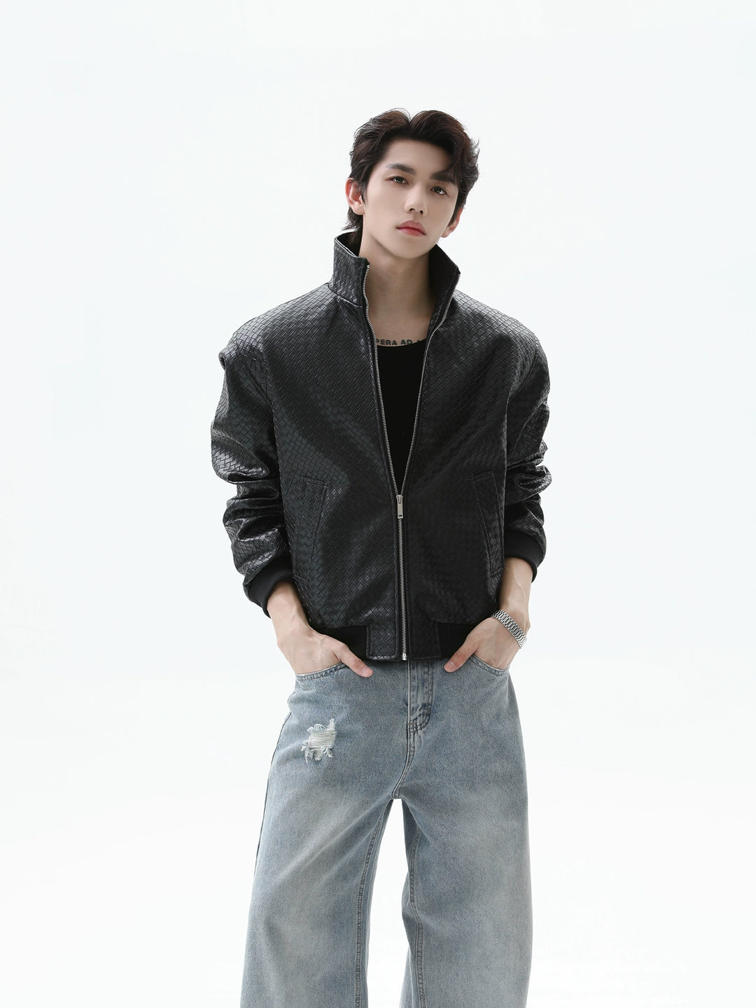 Crocodile-print Leather Jacket