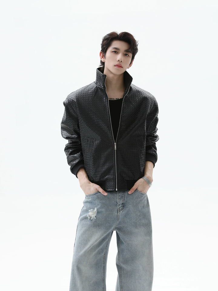Crocodile-print Leather Jacket