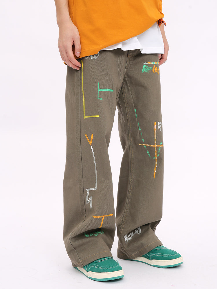 Graffiti Lockere Gerade Passform Hose 