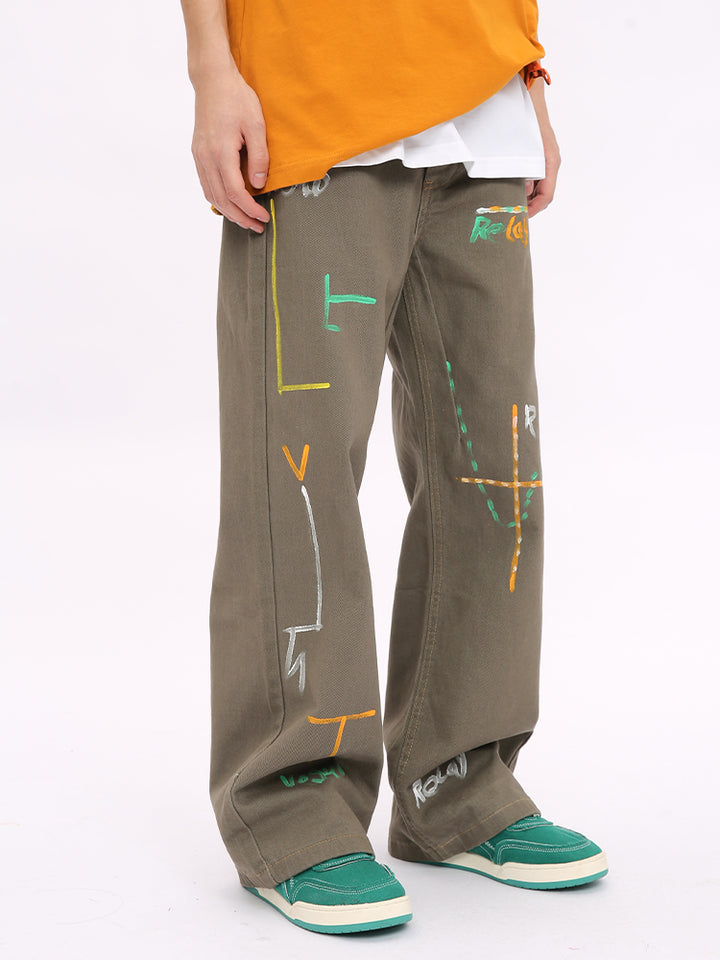 Graffiti Lockere Gerade Passform Hose 