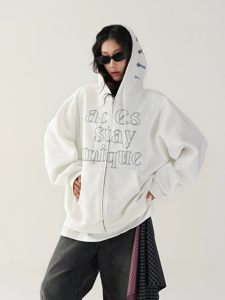 オーバーサイズプリントレタージップアップフーディ 