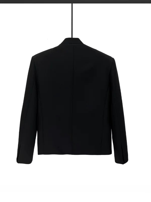 스탠드 칼라 라인스톤 장식 수트 재킷 