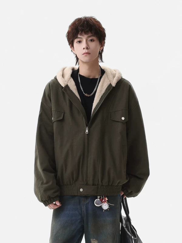 جاكيت عمل بغطاء رأس من الفرو الصناعي لفصل الشتاء 