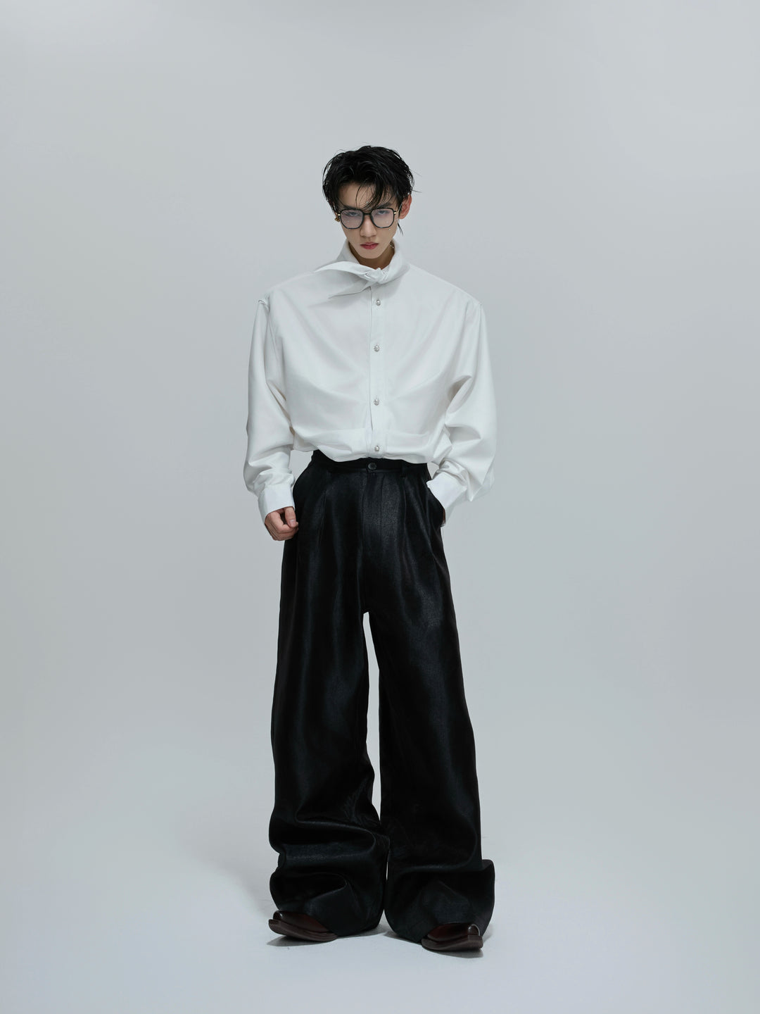 Deconstructed Pleated French Collar Shirt
