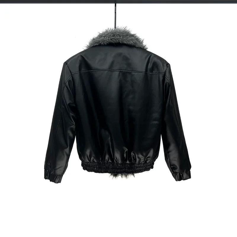 Reversible Faux Fur Lapel Insulated Jacket