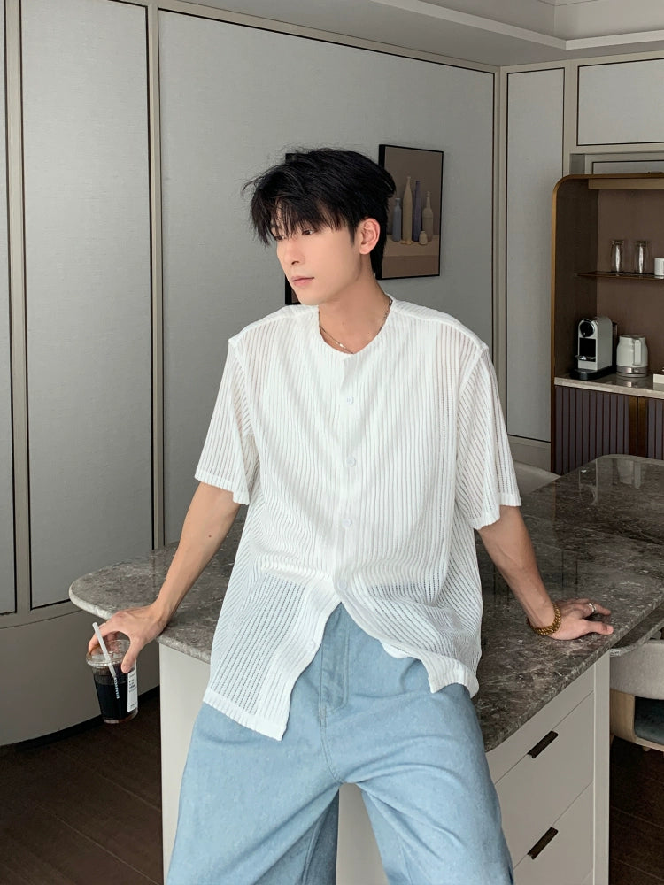 通気性のあるショートスリーブルーズフィットシャツ 