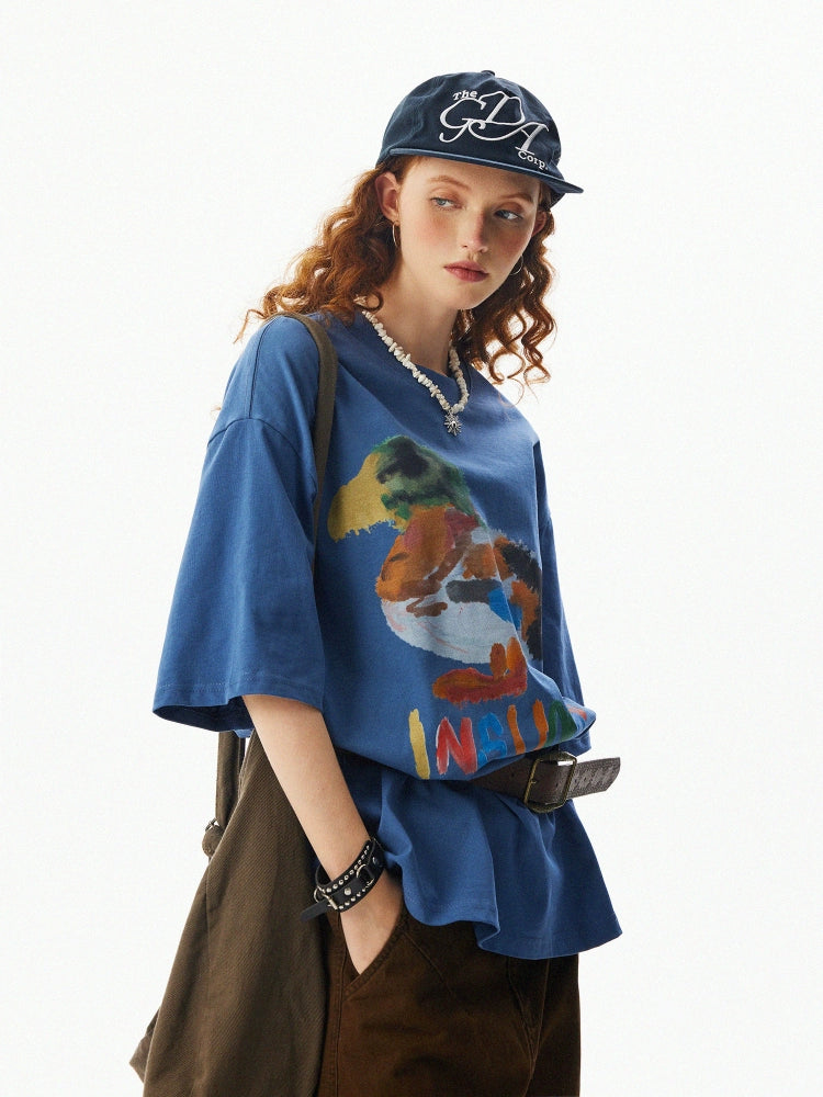 Graffiti Eend Print Losse T-shirt 