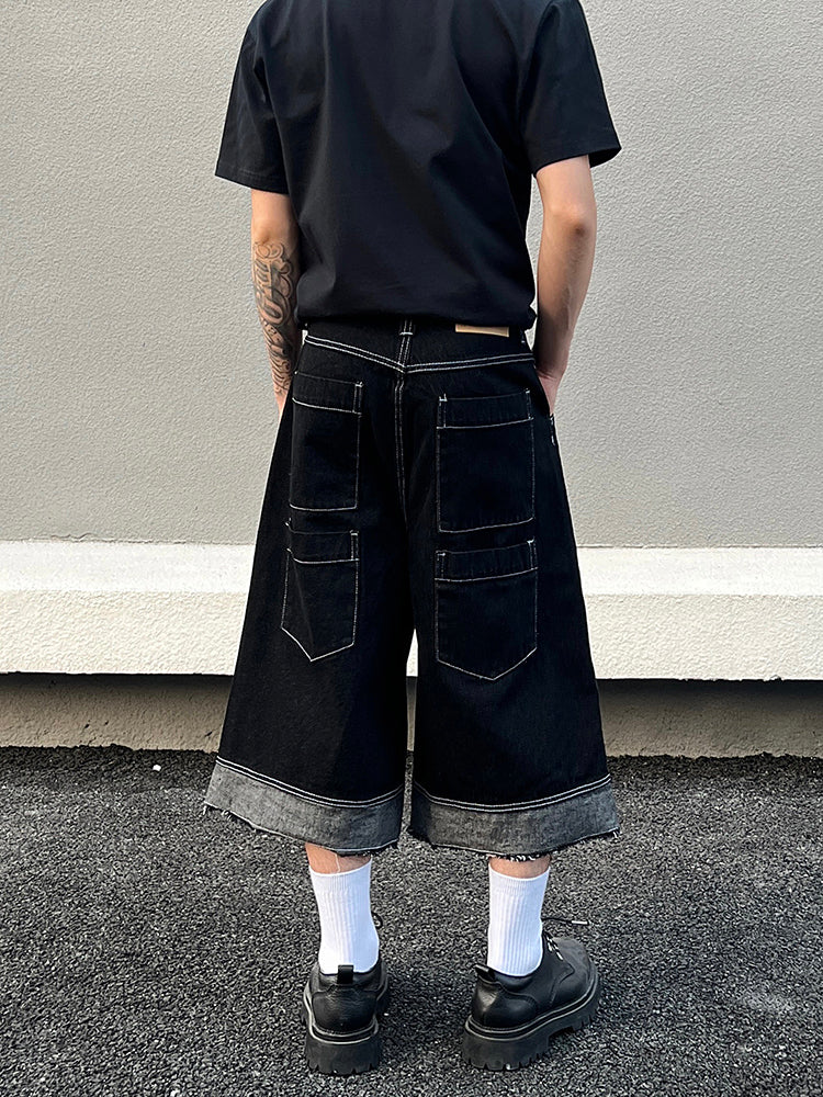 Cropped Denim Shorts with Button Design